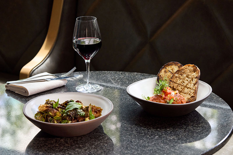 Willowsong cocktail table with wine and appetizers